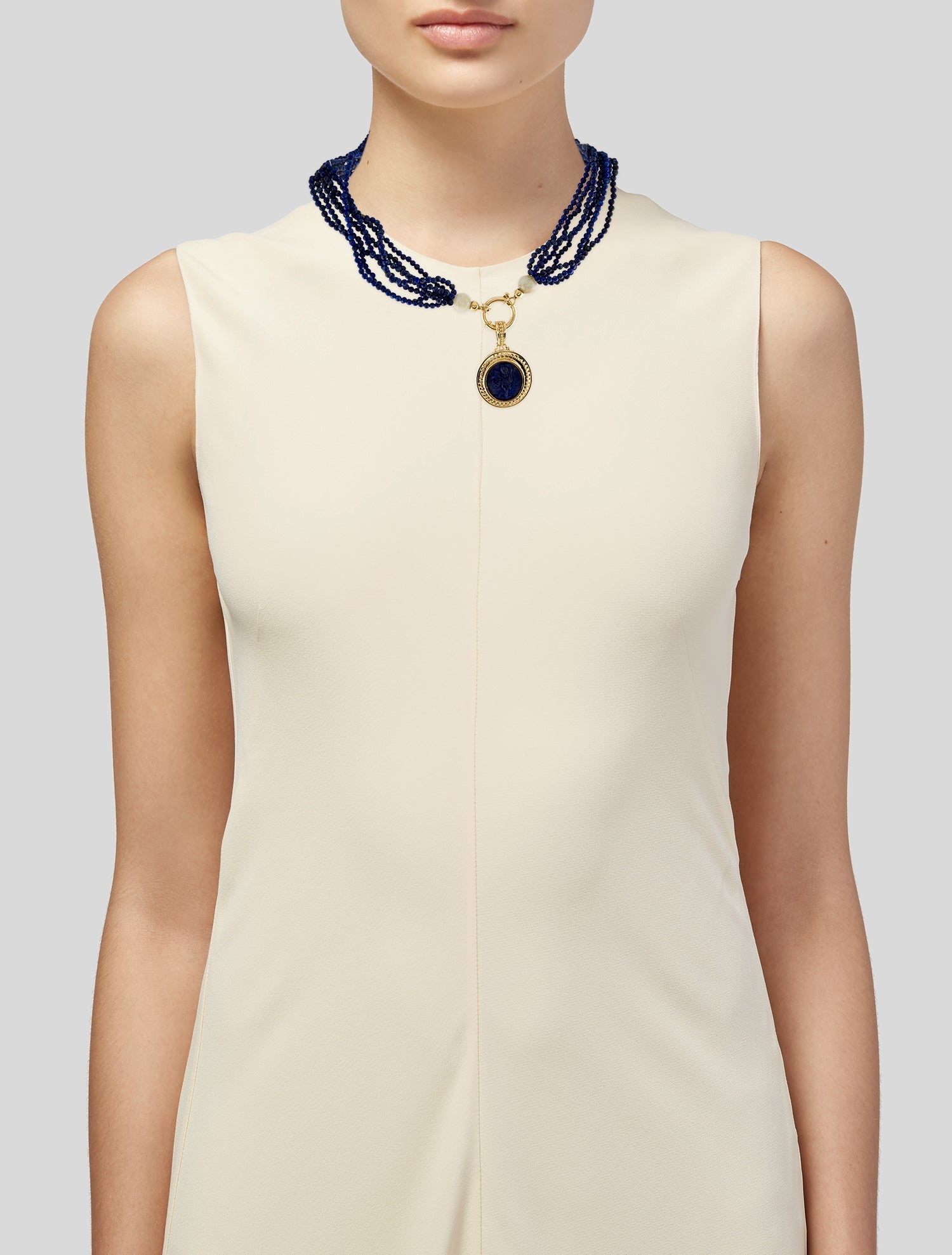 Tagliamonte Lapis Lazuli & Beryl Cameo Pendant Multistrand Necklace