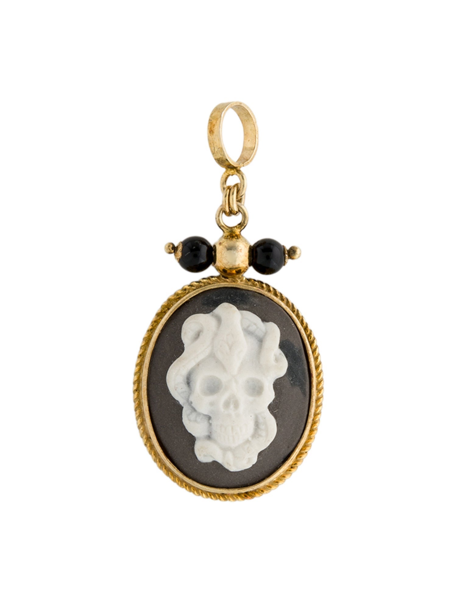 Tagliamonte Onyx & Porcelain Skull & Snake Cameo Pendant