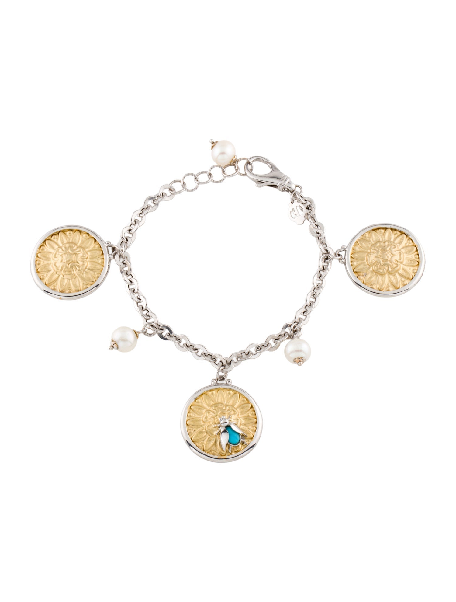 Tagliamonte Pearl & Turquoise Flower Charm Bracelet
