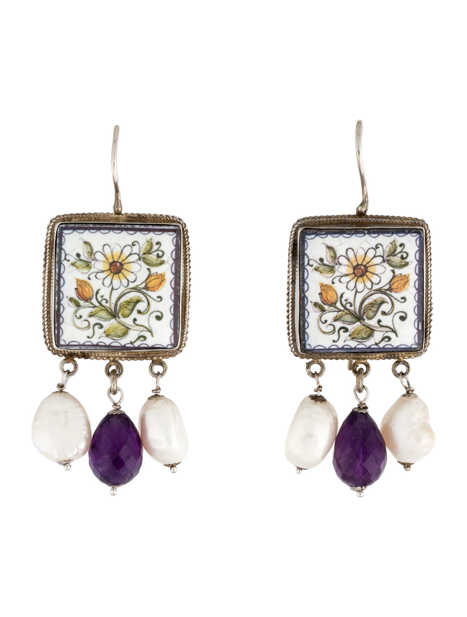 Tagliamonte Pearl,Ceramic & Amethyst Floral Drop Earrings