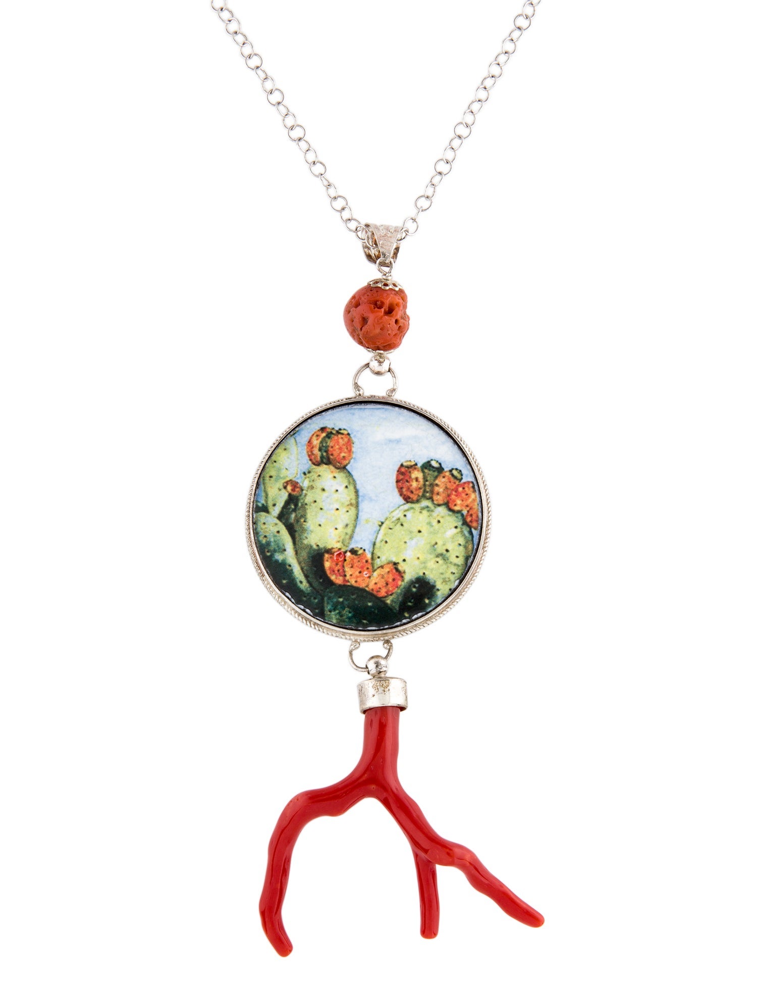 Tagliamonte Coral,Tagua Nugget & Ceramic Cactus Pendant Necklace