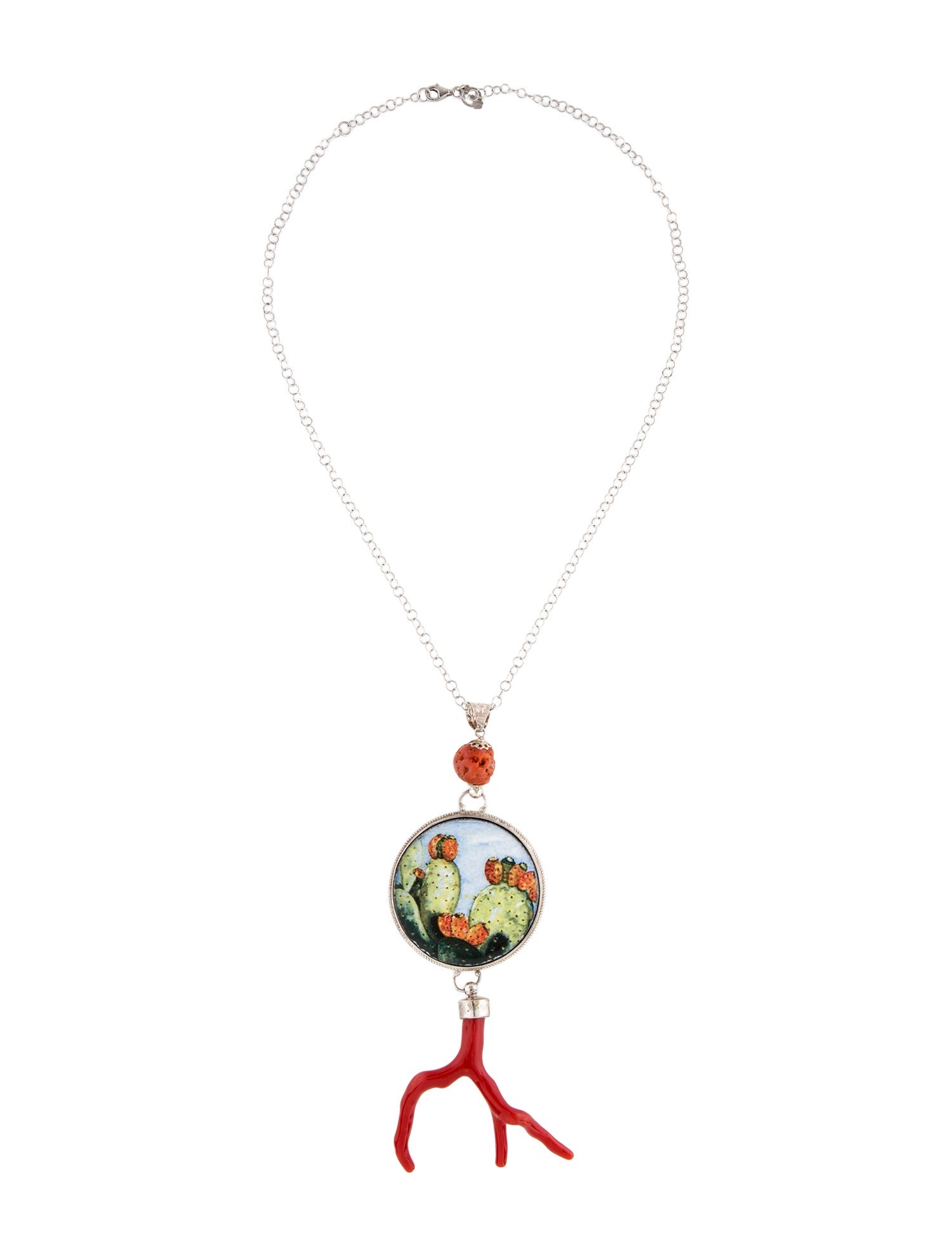 Tagliamonte Coral,Tagua Nugget & Ceramic Cactus Pendant Necklace