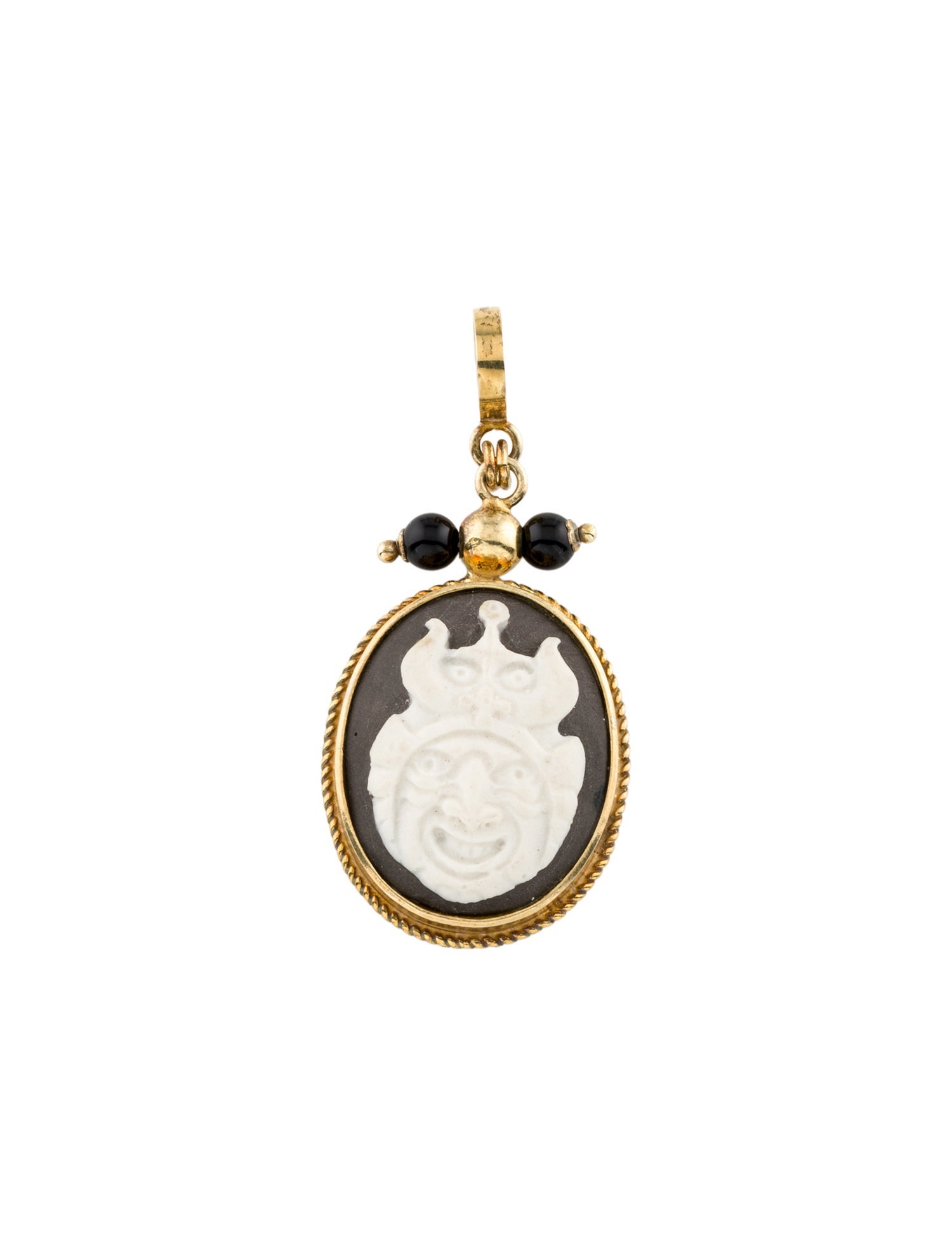 Tagliamonte Onyx & Porcelain Skull & Snake Cameo Pendant