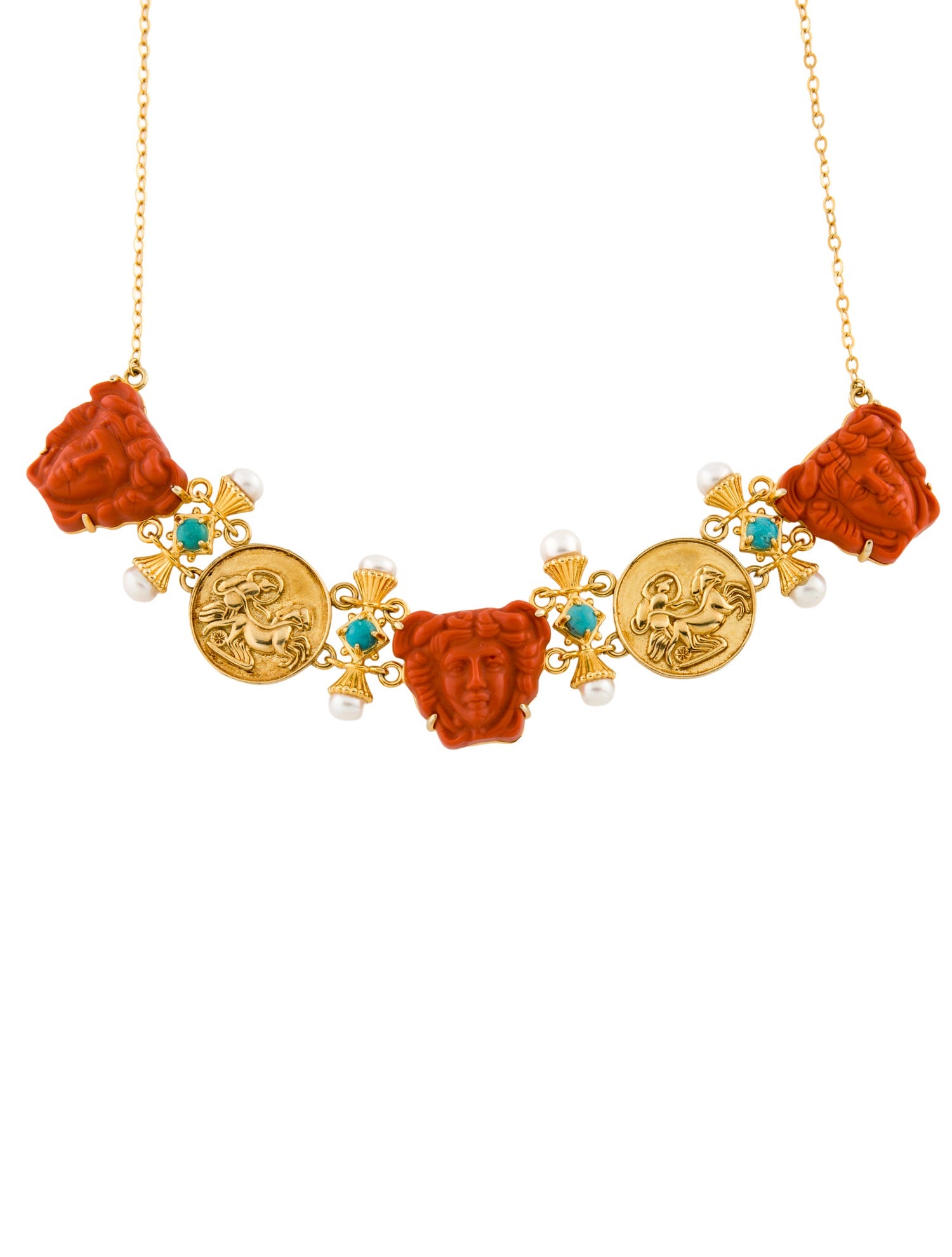 Tagliamonte Pearl, Glass & Turquoise Venetian Cameo Collar Necklace