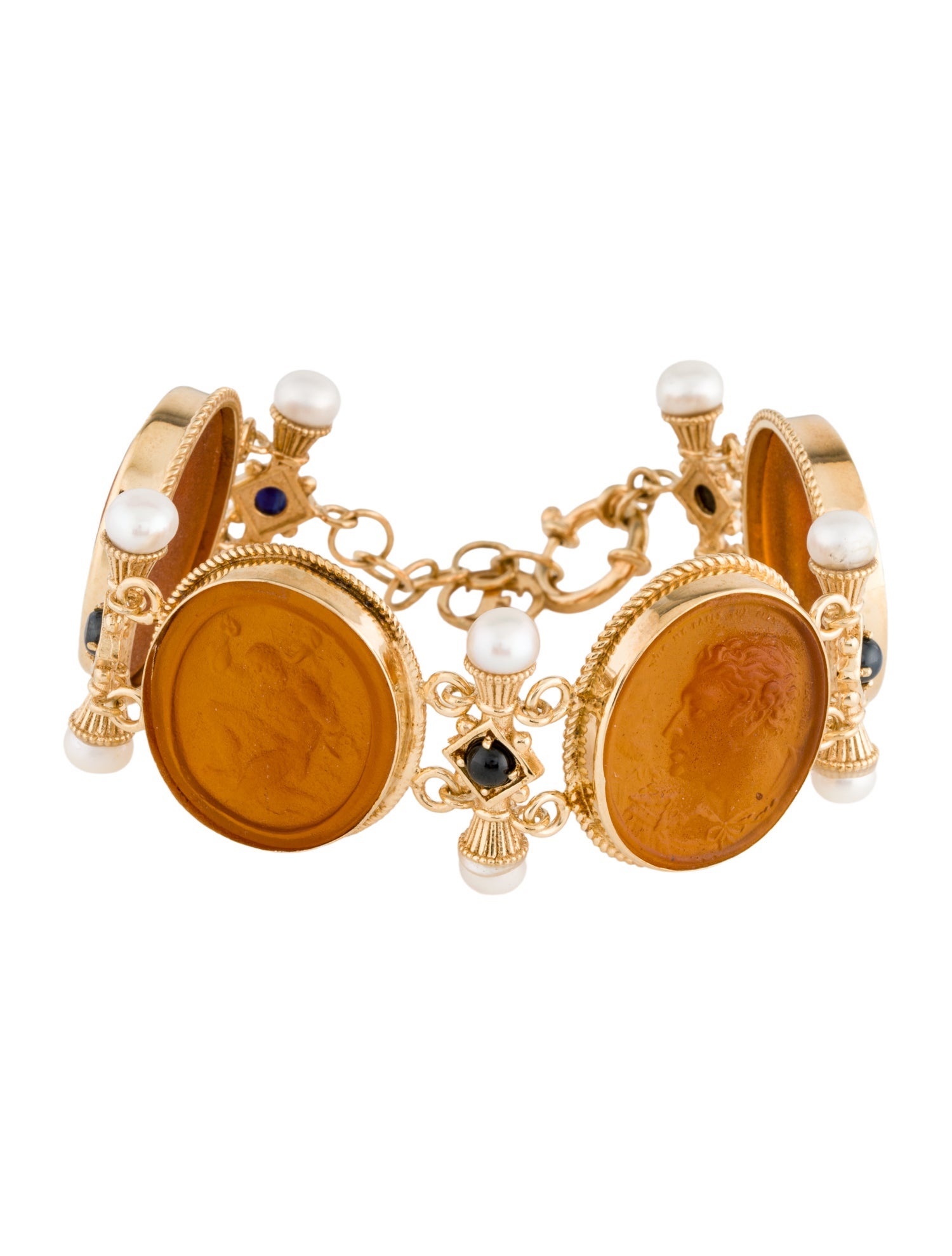 Tagliamonte Pearl Roman Emperor Venetian Cameo Link Bracelet