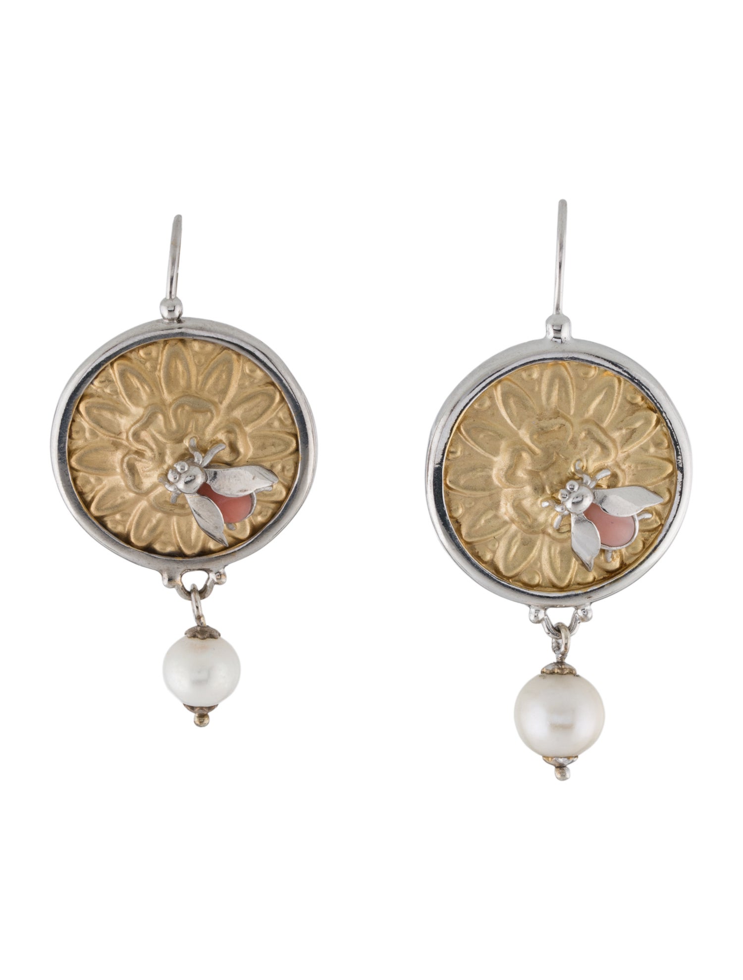 Tagliamonte Pearl & Coral Flower Bug Drop Earrings