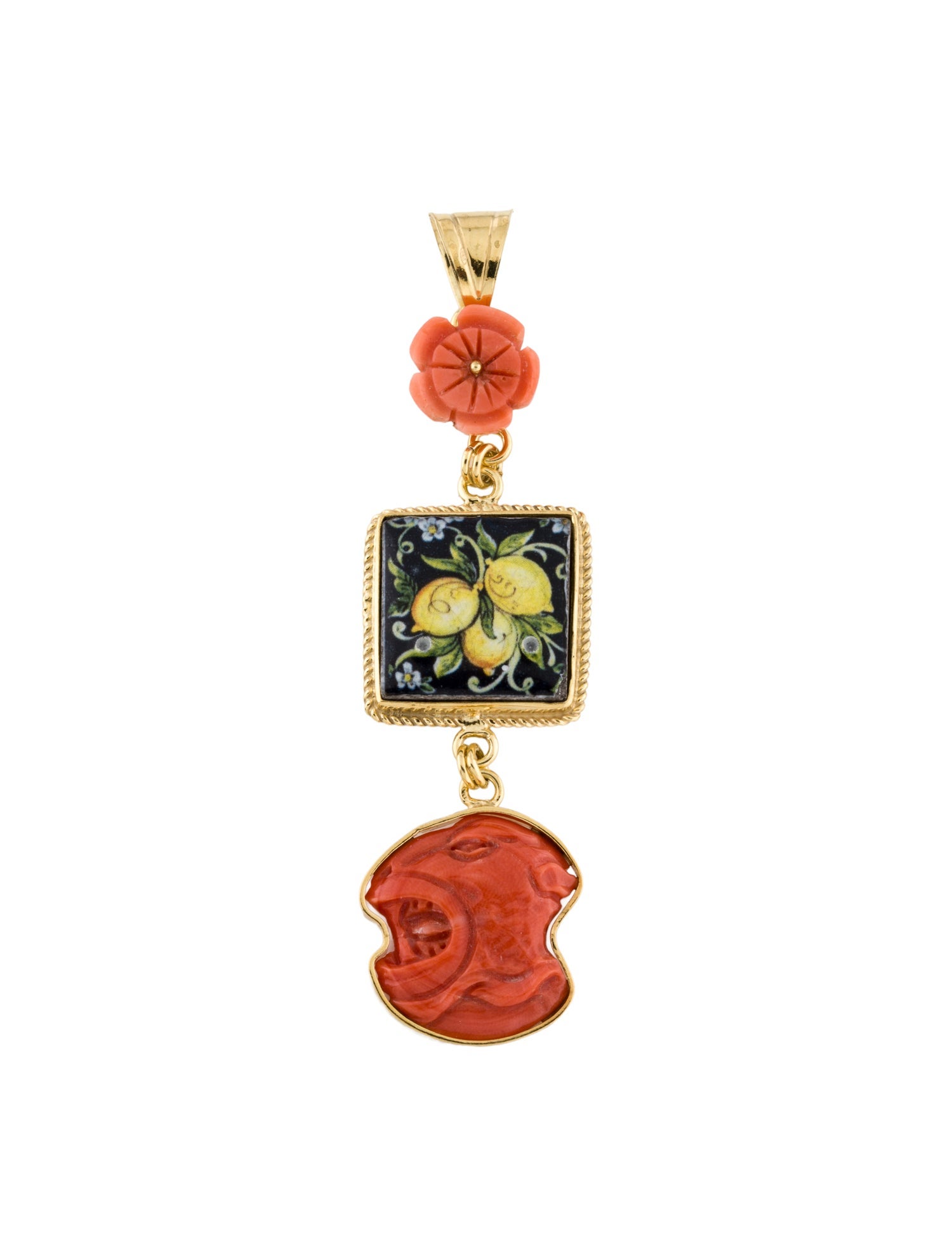 Tagliamonte Coral & Ceramic Maiolica Tile Pendant