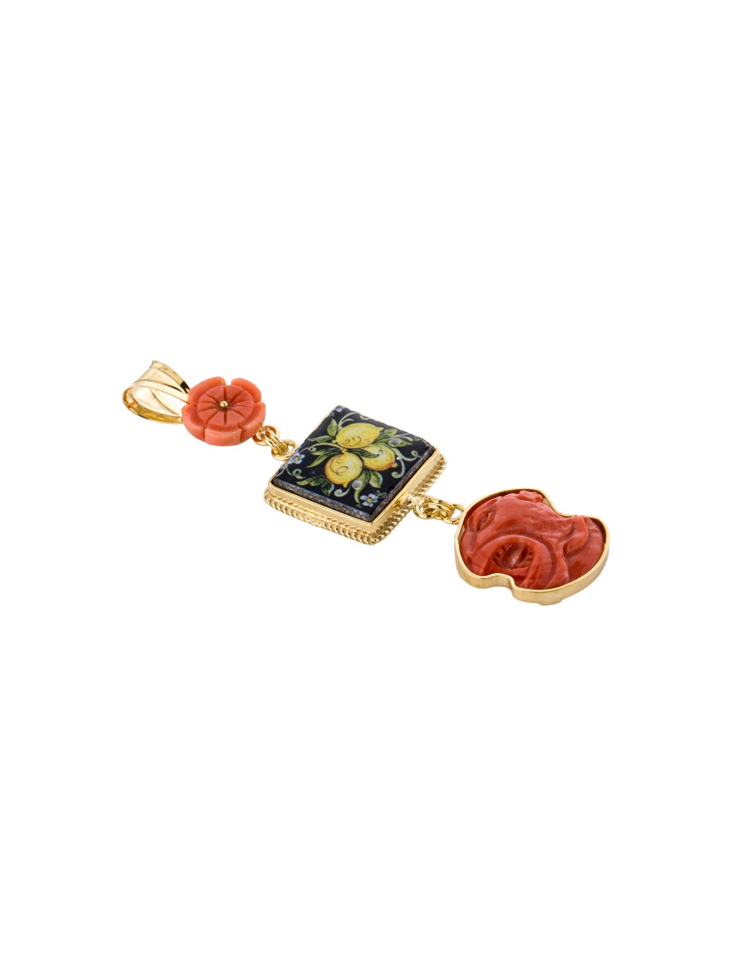 Tagliamonte Coral & Ceramic Maiolica Tile Pendant