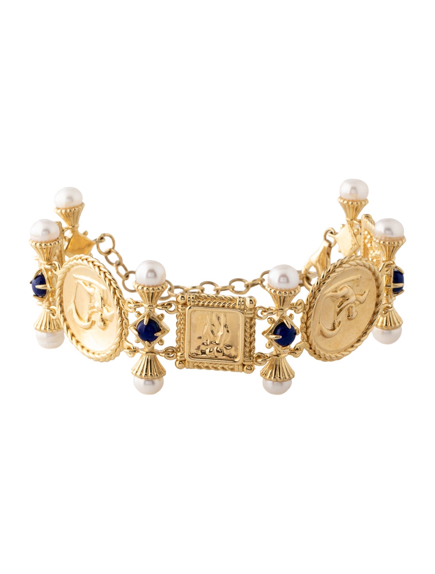 Tagliamonte Pearl & Lapis Lazuli Cameo Link Bracelet