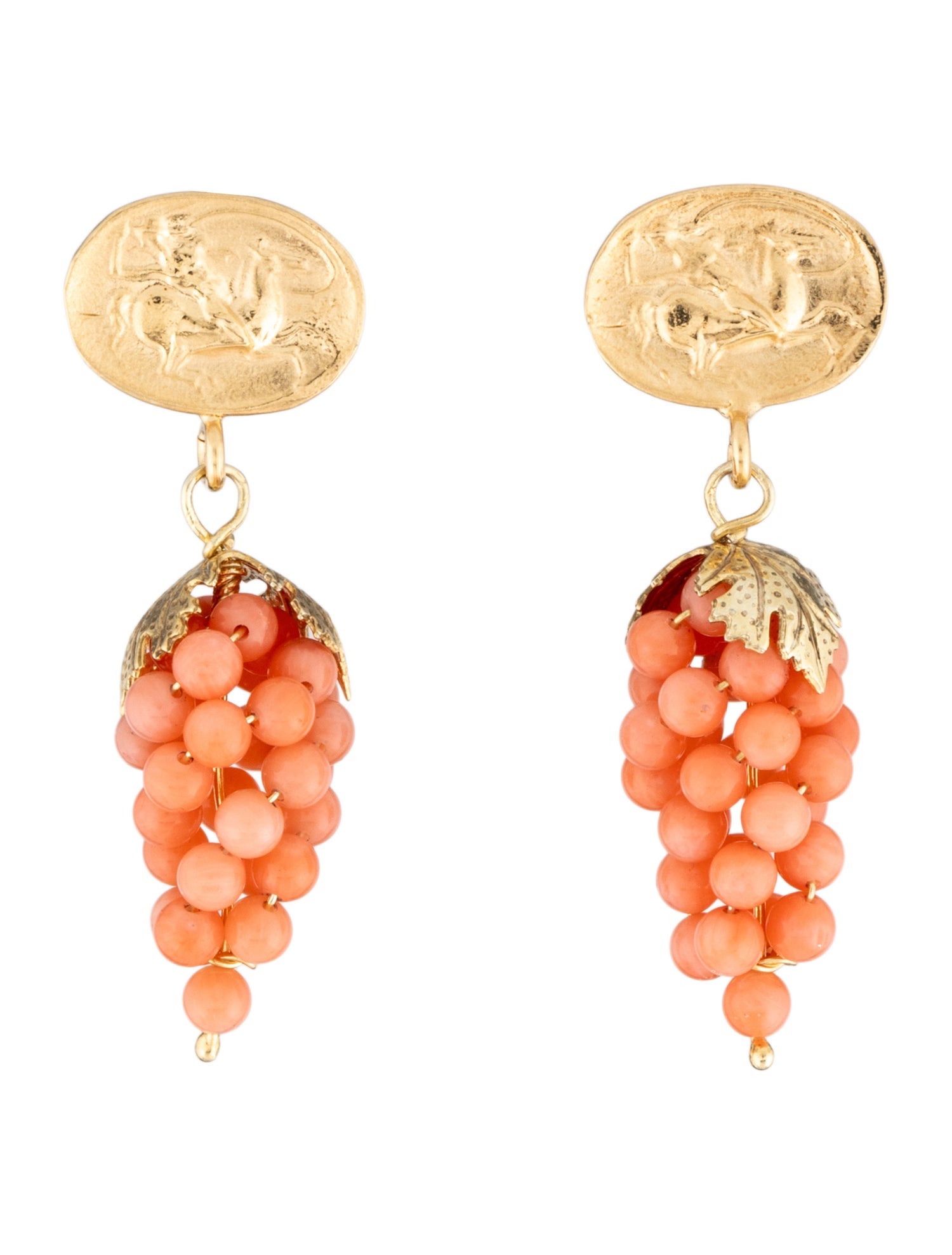 Tagliamonte Coral Intaglio Grape Drop Earrings