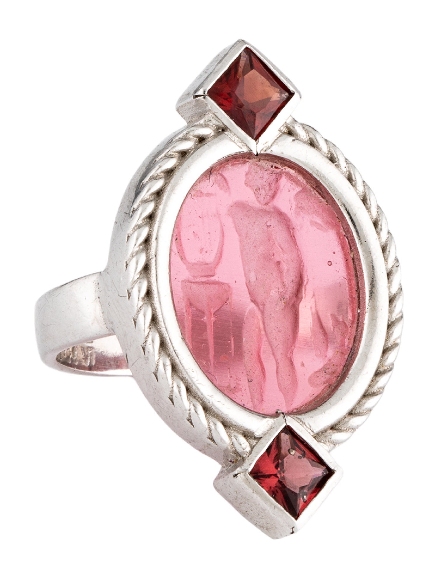 Tagliamonte Garnet & Venetian Cupid With Tripod Intaglio Cocktail Ring