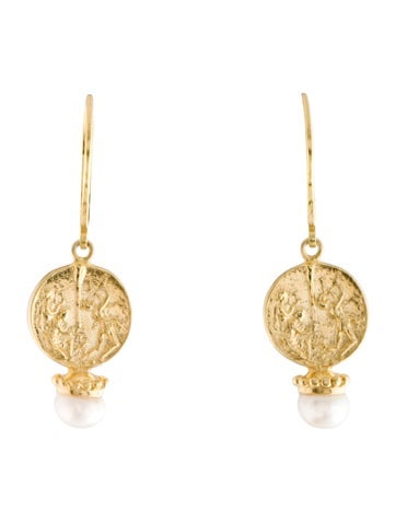 Pre-owned Tagliamonte Pearl Venetian Cameo Drop Earrings In Multi