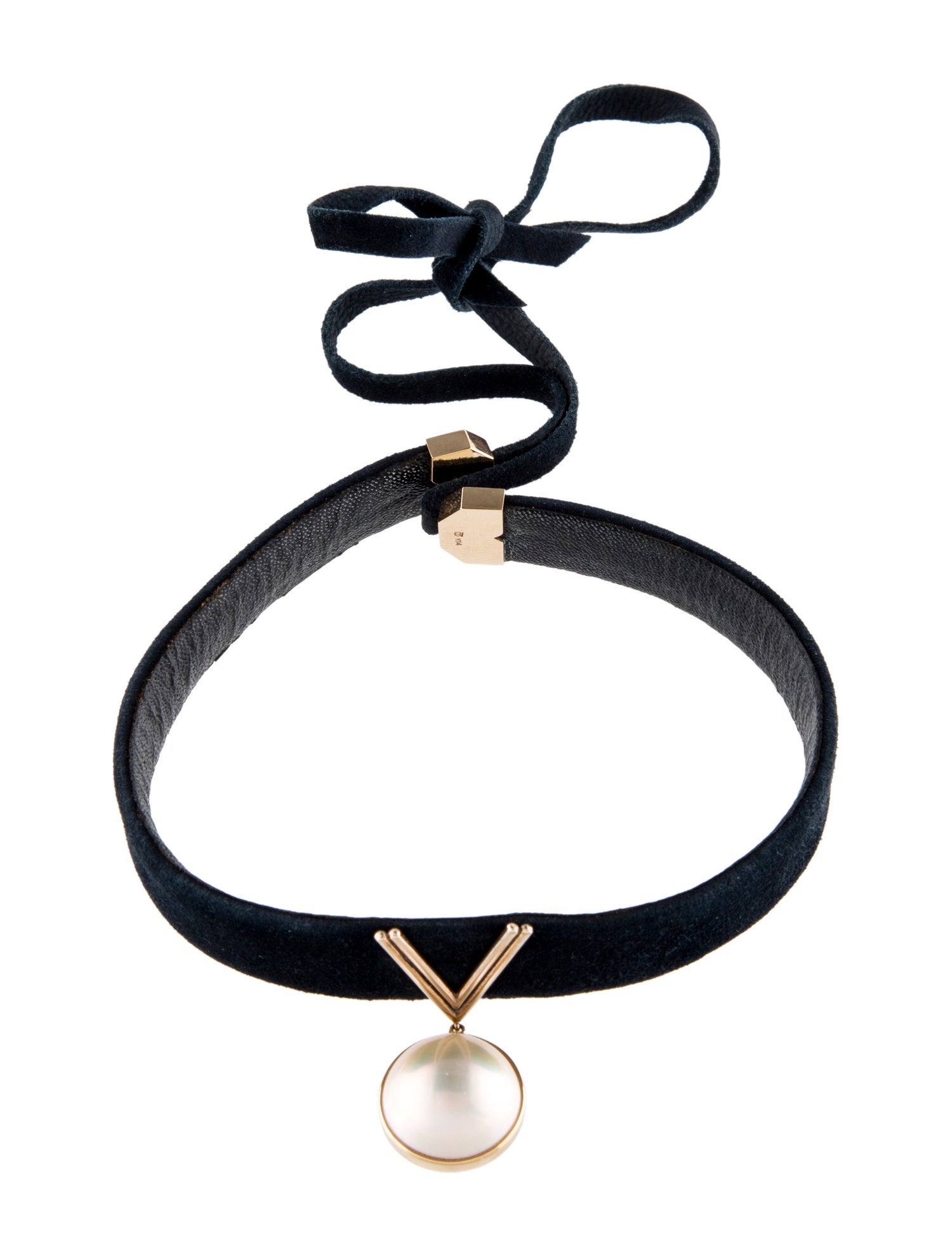 Tasaki Vintage 14K Pearl Leather Pendant Choker