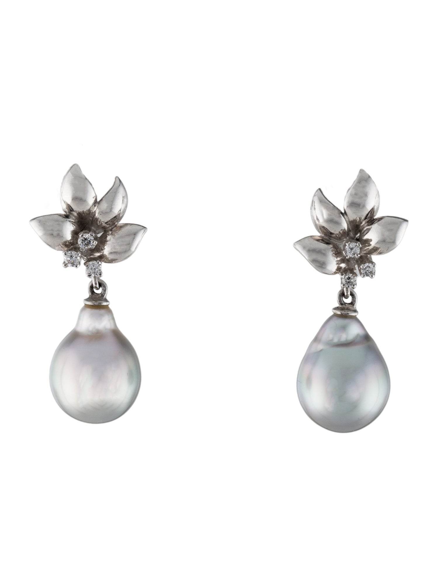 Tasaki Platinum Diamond & Pearl Drop Earrings