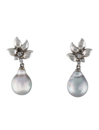 Tasaki Platinum Diamond & Pearl Drop Earrings