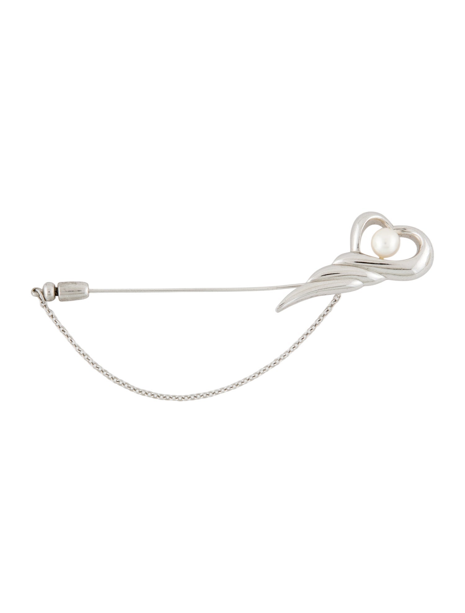 Tasaki Cultured Pearl Heart Stick Pin Brooch