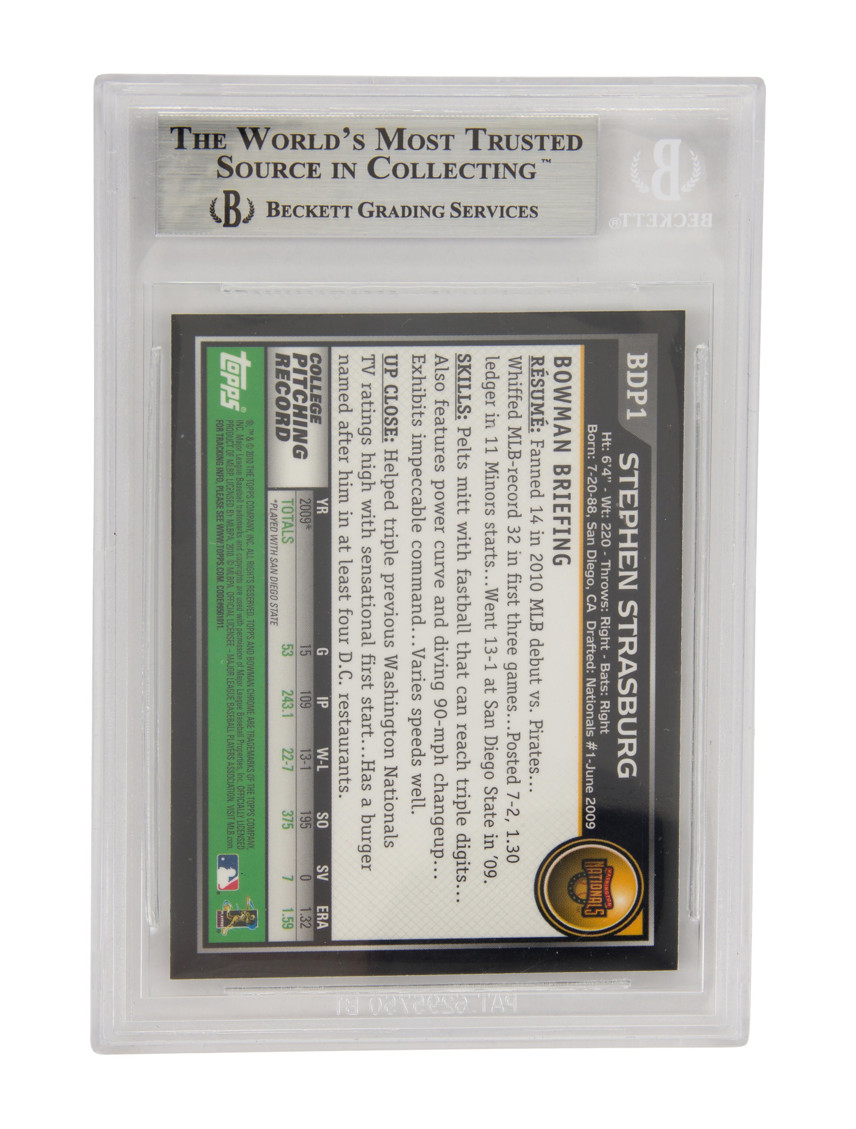 Trading Cards 2010 Bowman Draft Picks Chrome Stephen Strasburg Trading Card