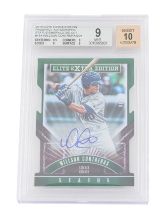 Trading Cards 2015 Elite Extra Edition #184 Willson Contreras Prospect Auto Status Emerald Die Cut 'd/25 Auto BGS 9/10 - POP 1