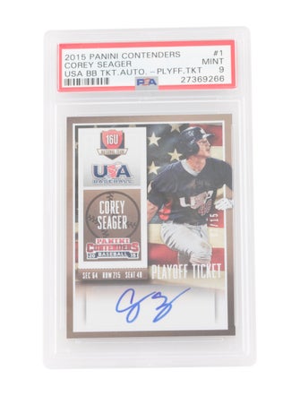 Trading Cards 2015 Panini Contenders Corey Seager USA Baseball Playoff Ticket Auto PSA 9 /15 #1 - POP 2