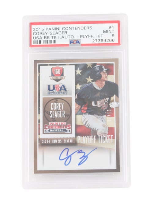 Trading Cards 2015 Panini Contenders Corey Seager USA Baseball Playoff Ticket Auto PSA 9 /15 #1 - POP 2