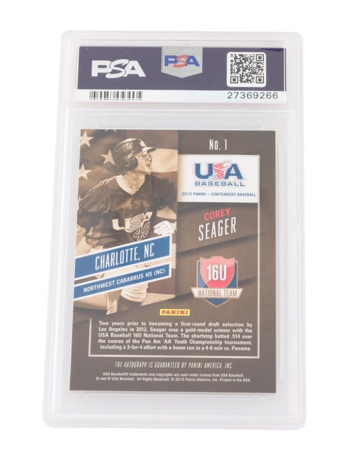 Trading Cards 2015 Panini Contenders Corey Seager USA Baseball Playoff Ticket Auto PSA 9 /15 #1 - POP 2