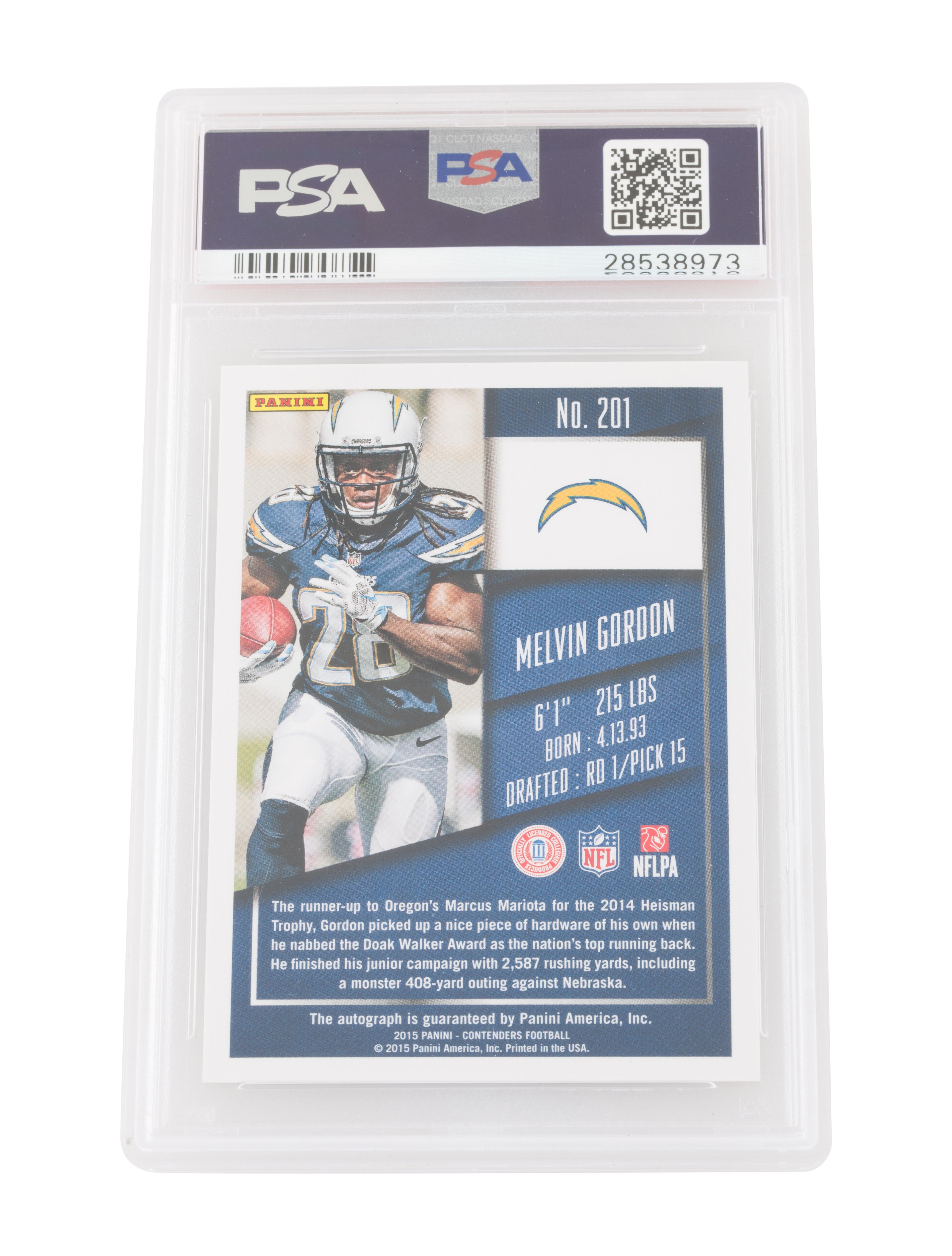 Trading Cards 2015 Panini Contenders Melvin Gordon College Auto Rookie Playoff Ticket PSA 9 #201 - POP 2