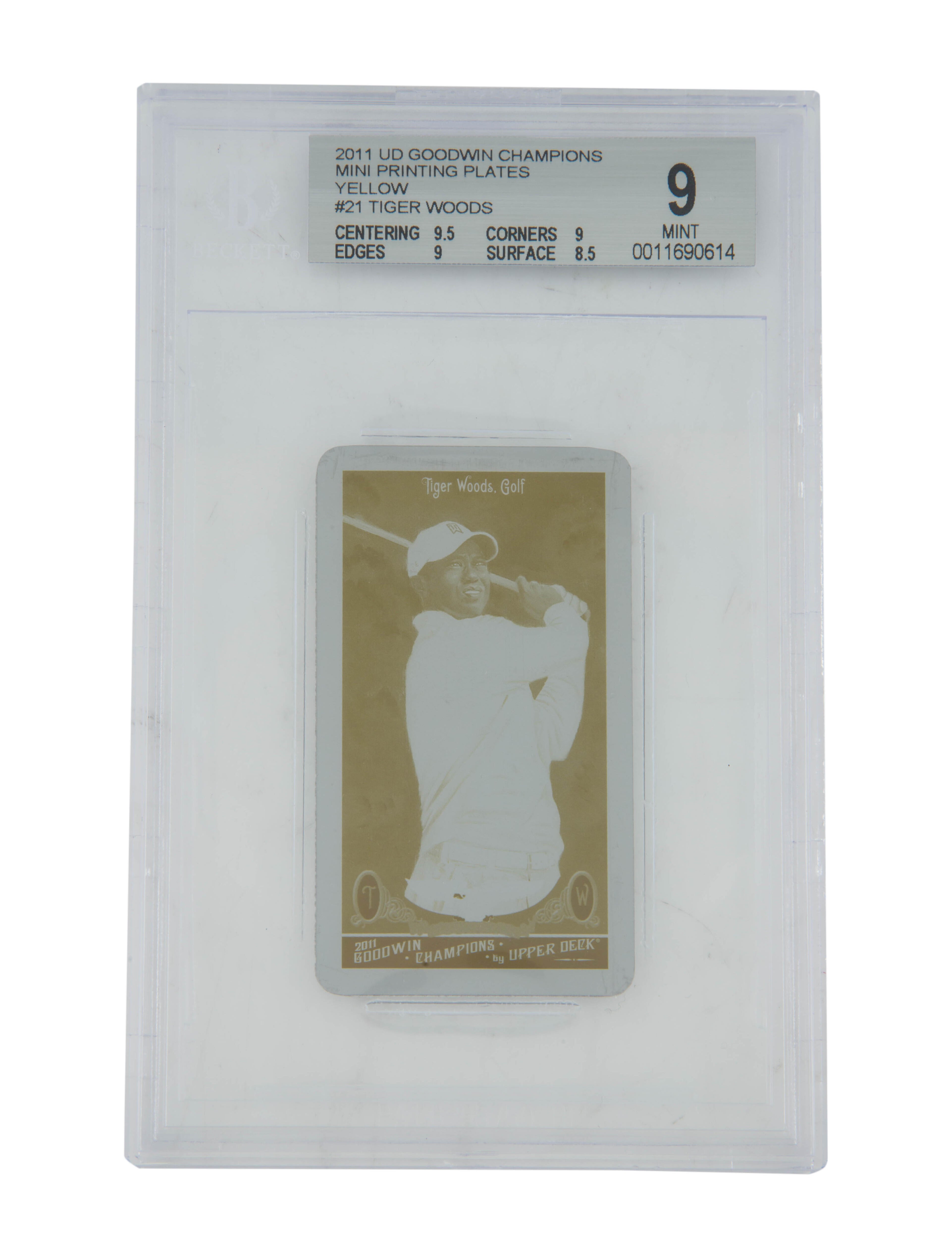 Trading Cards 2011 Upper-Deck Goodwin Champions Tiger Woods BGS 9 Mini Printing Plates 1/1 Yellow #21