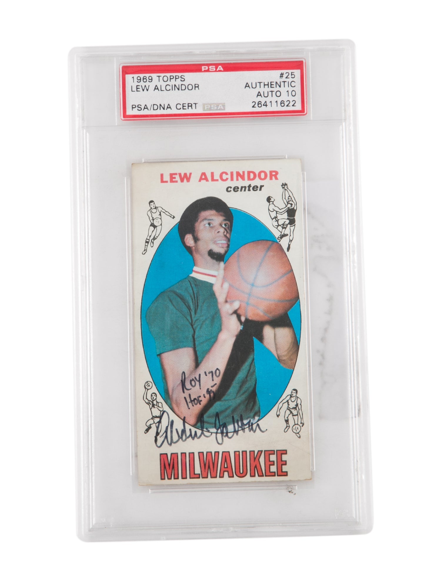 Trading Cards 1969 Topps Lew Alcindor Kareem Abdul Jabbar RC PSA Authentic Auto 10 #25