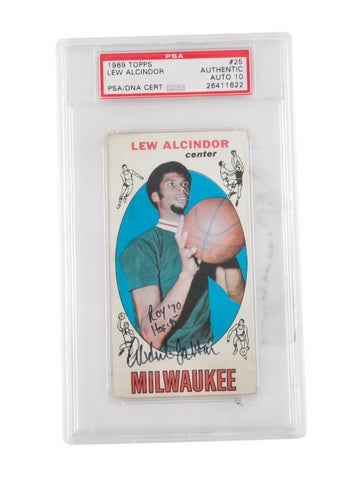 Trading Cards 1969 Topps Lew Alcindor Kareem Abdul Jabbar RC PSA Authentic Auto 10 #25