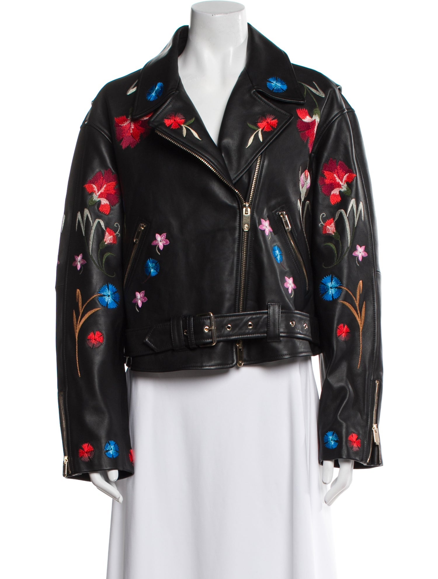 Temperley London Leather Floral Print Biker Jacket w/ Tags
