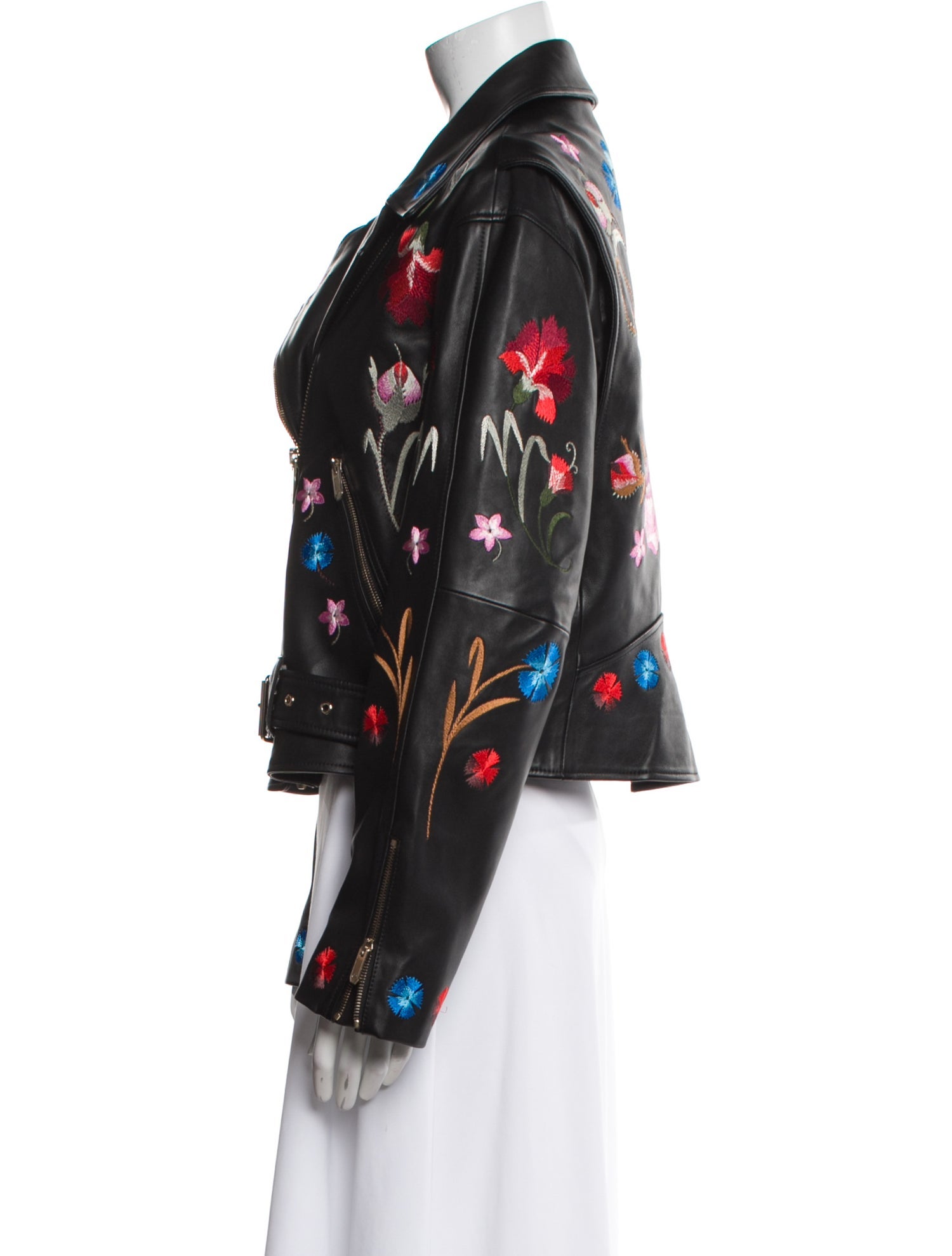 Temperley London Leather Floral Print Biker Jacket w/ Tags