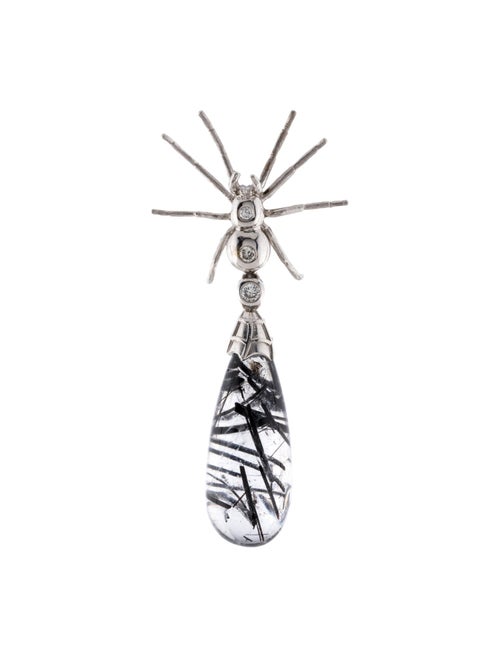 Theo Fennell Sagenitic Quartz & Diamond Spider Single Drop Earring