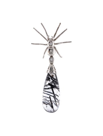 Theo Fennell Drop Sagenitic Quartz & Diamond Spider Single Earring