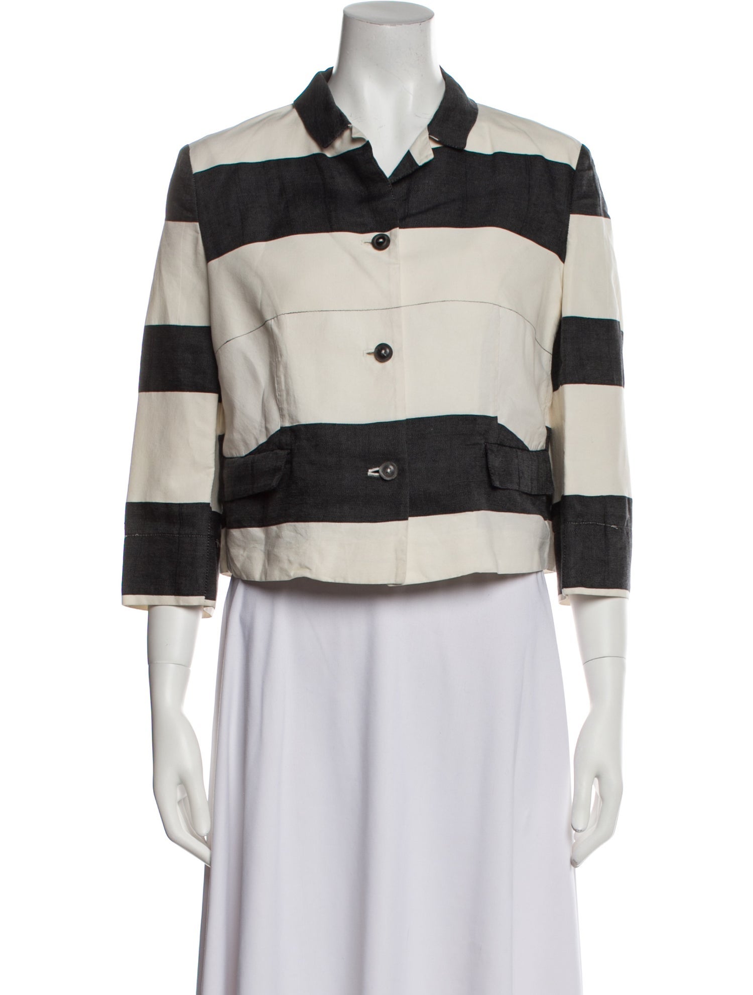 Ter et Bantine Striped Three-Quarter Sleeve Button-Up Top