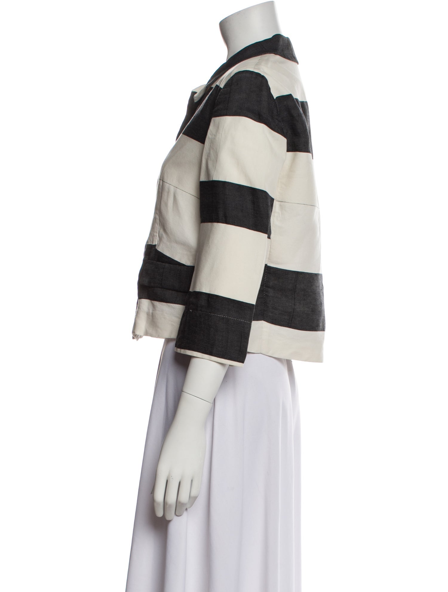 Ter et Bantine Striped Three-Quarter Sleeve Button-Up Top