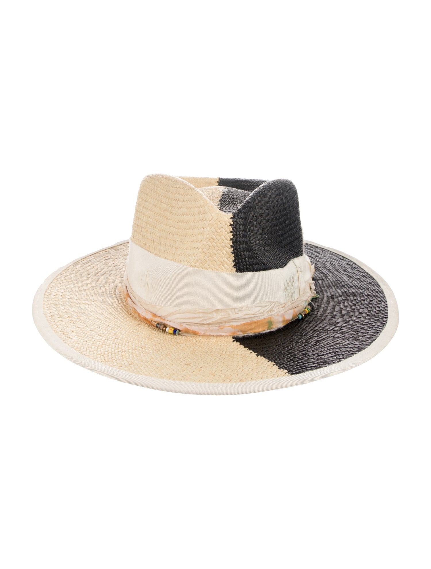Teressa Foglia Black and Beige Pattern Printed Wide Brim