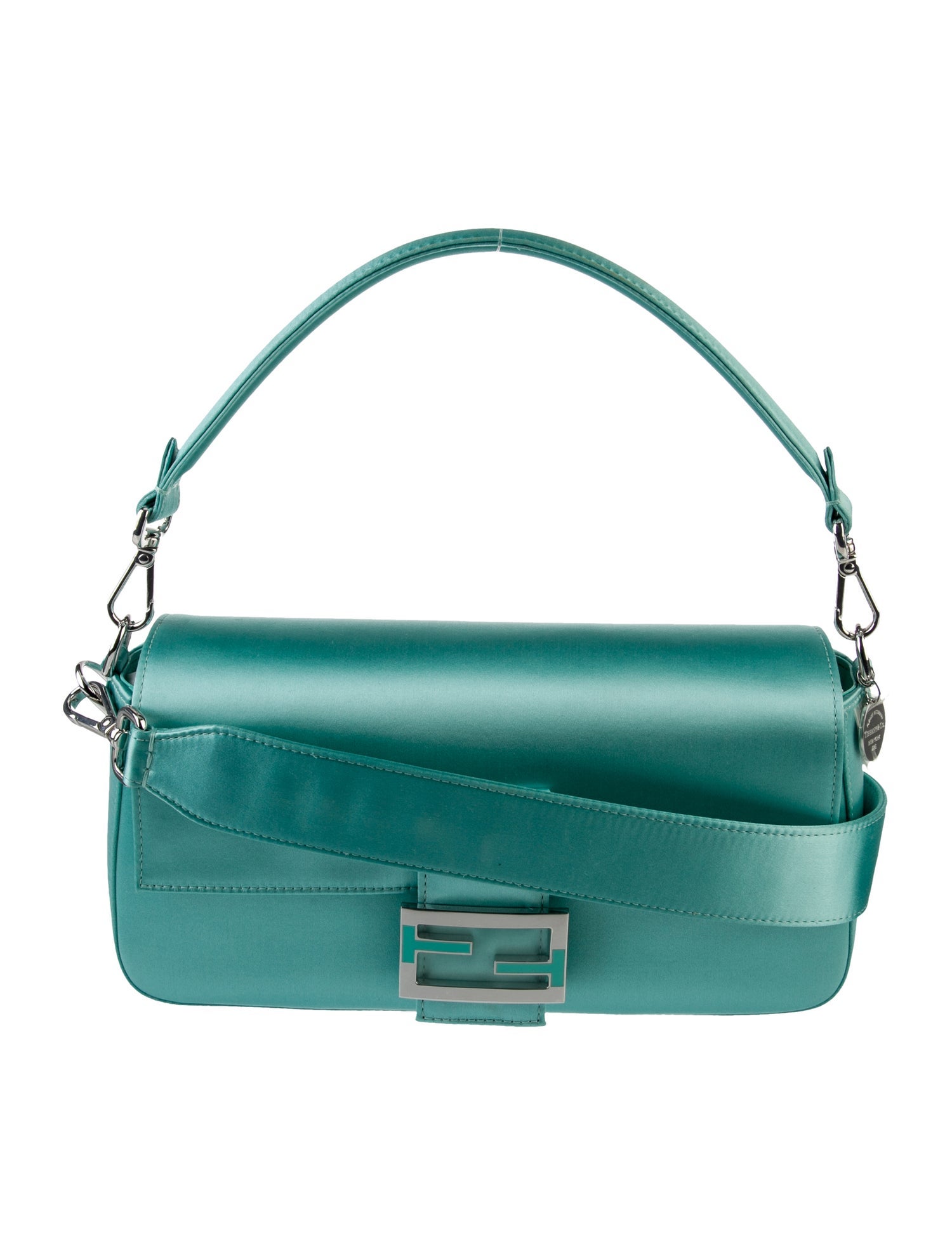 Tiffany & Co. x Fendi Flap Top Satin Shoulder Bag Green Shoulder Bags