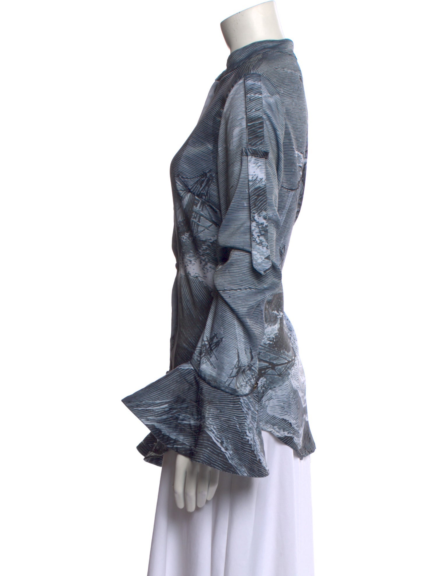 Thebe Magugu Printed Mock Neck Button-Up Top