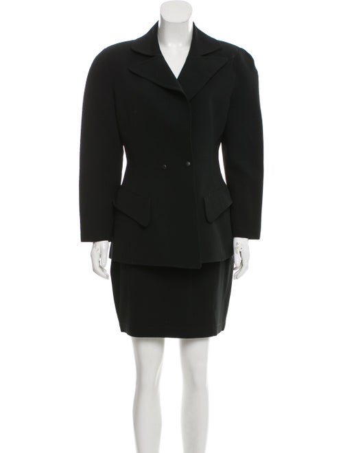 Thierry Mugler Wool Knit Skirt Suit Black