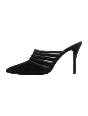 Pre-owned Mugler Vintage Suede Mules In Black