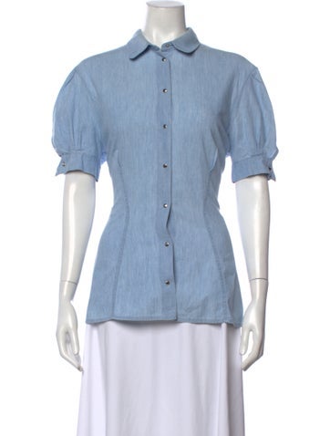 Pre-owned Mugler Short Sleeve Button-up Top In Blue