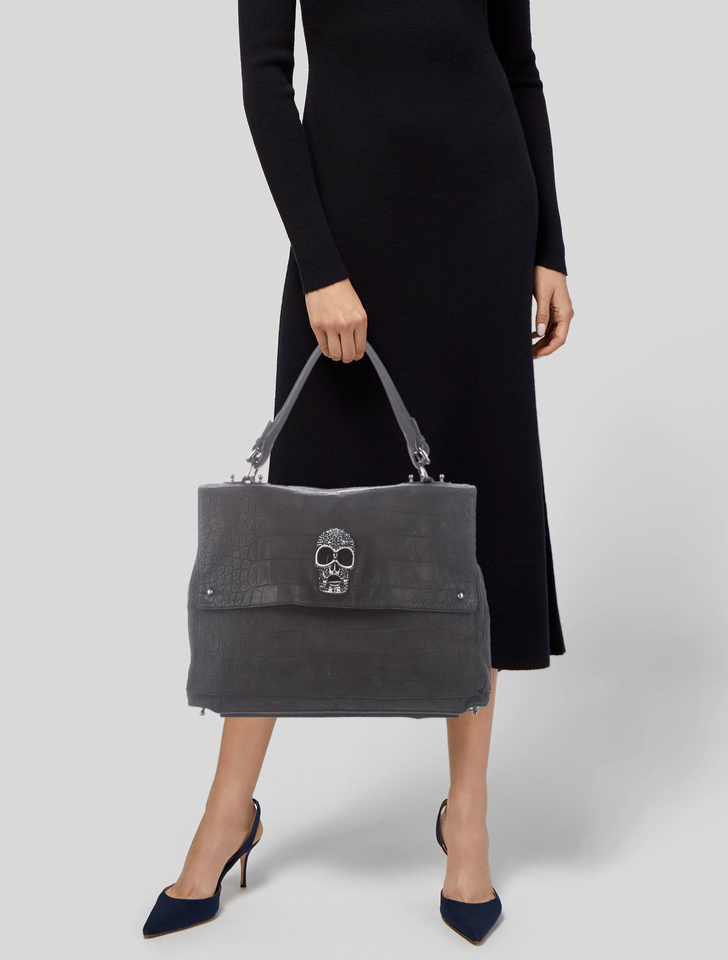 Thomas Wylde Cuba Embossed Leather Skull Bag - Black Handle Bags