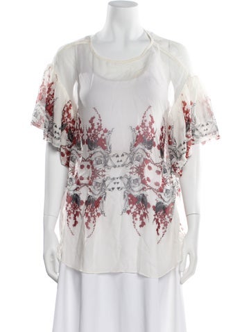 Pre-owned Thomas Wylde Silk Floral Print Top In White