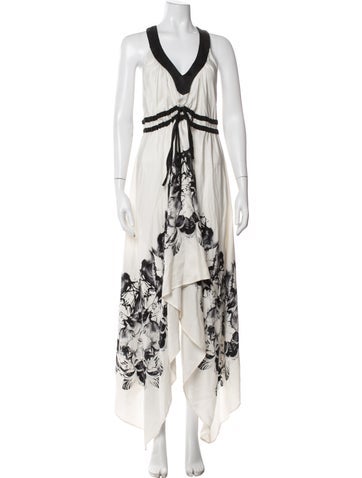 Pre-owned Thomas Wylde Floral Print Long Dress In Neutral