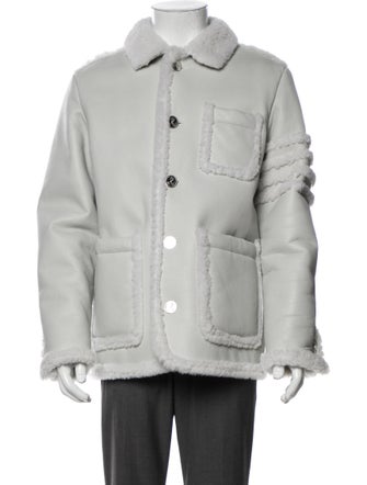 Thom Browne 4-Bar Shearling Sack Shearling Peacoat