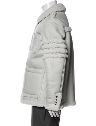 Thom Browne 4-Bar Shearling Sack Shearling Peacoat
