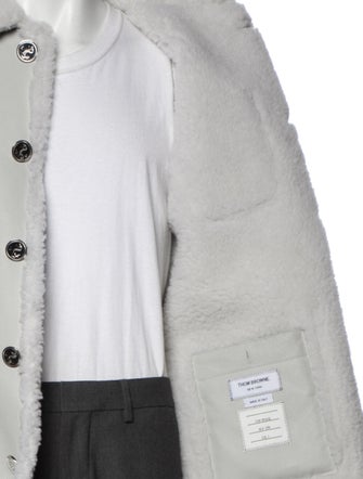 Thom Browne 4-Bar Shearling Sack Shearling Peacoat
