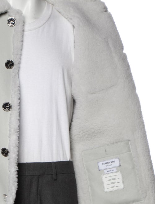 Thom Browne 4-Bar Shearling Sack Shearling Peacoat