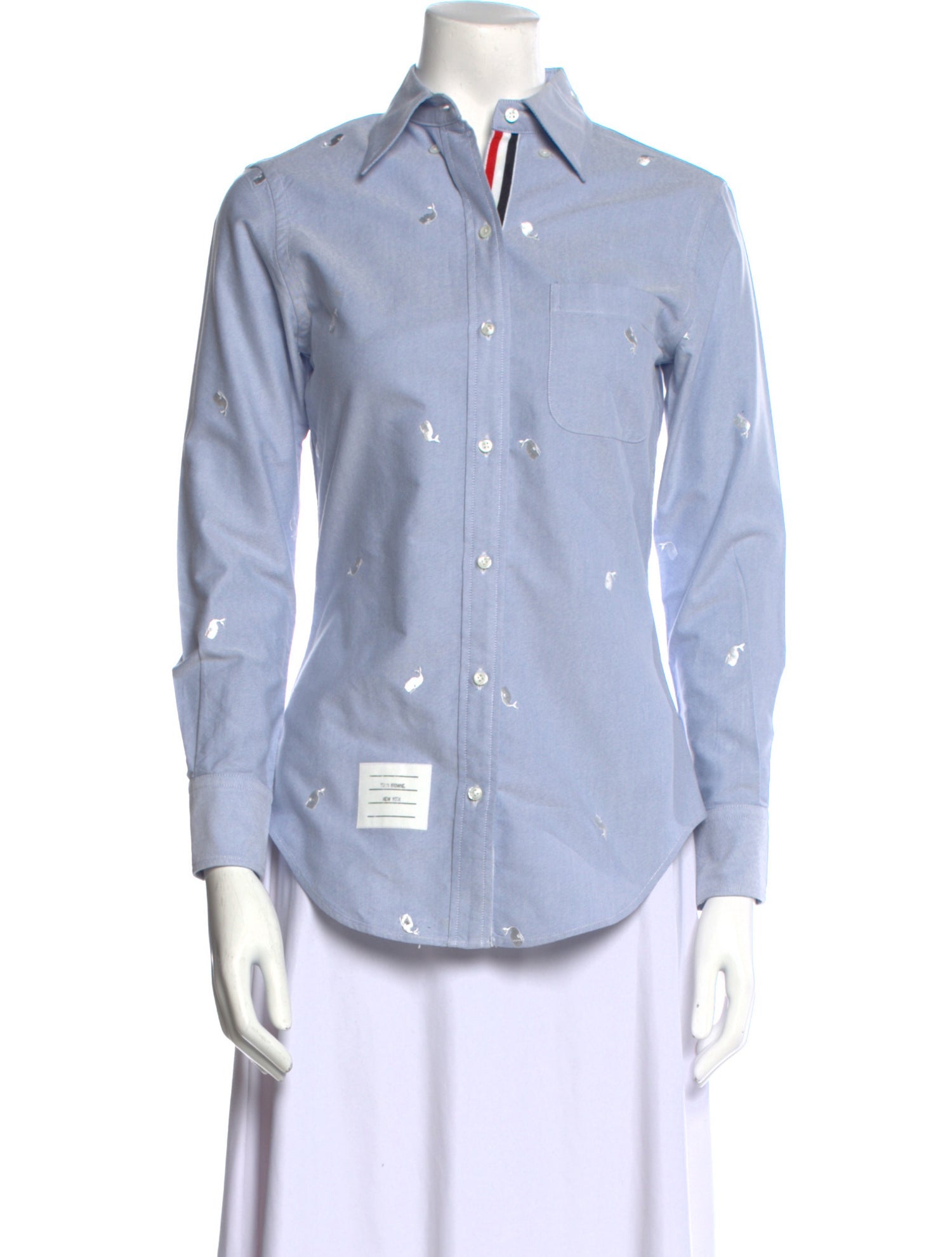 Thom Browne Whale Oxford Long Sleeve Button-Up Top