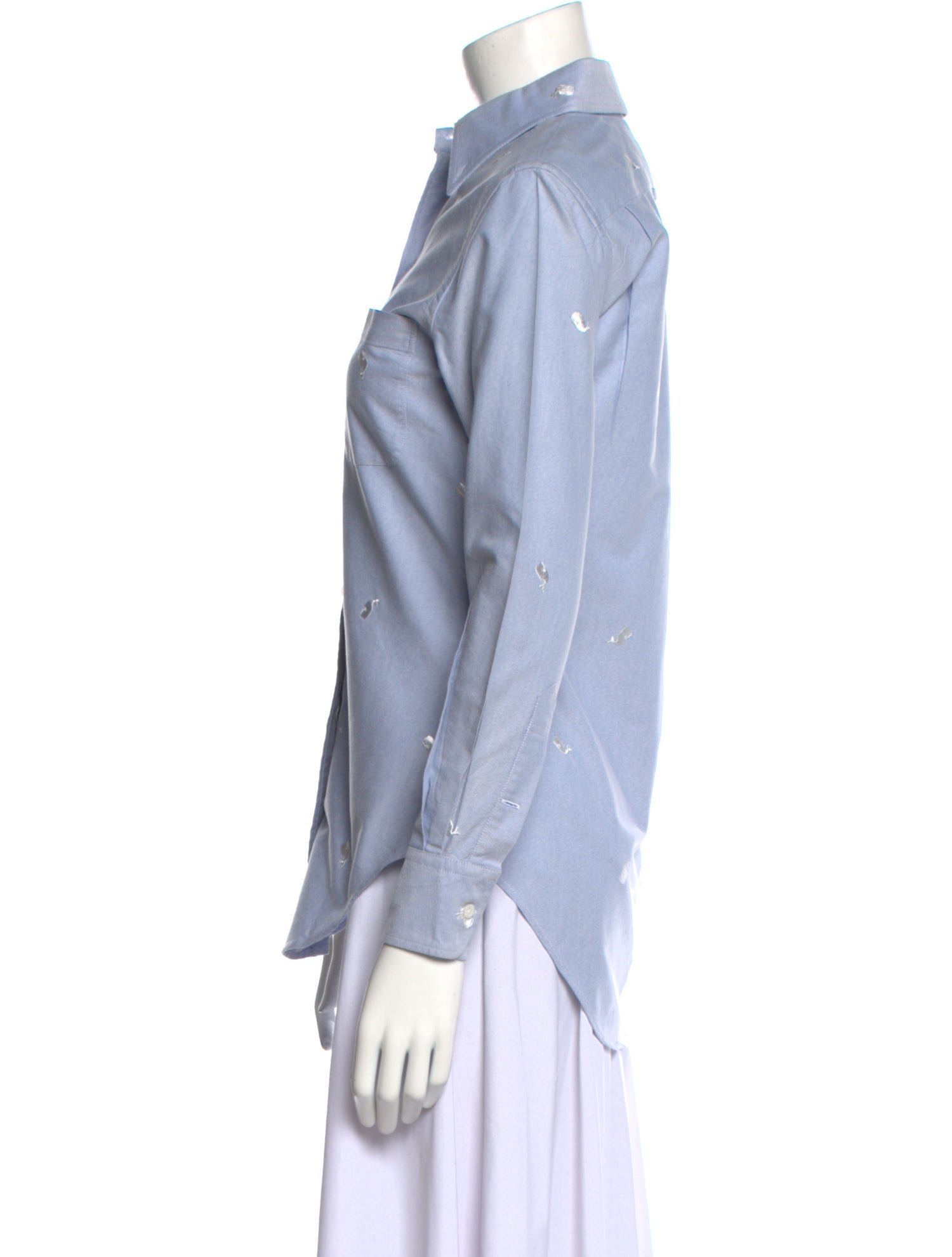 Thom Browne Whale Oxford Long Sleeve Button-Up Top